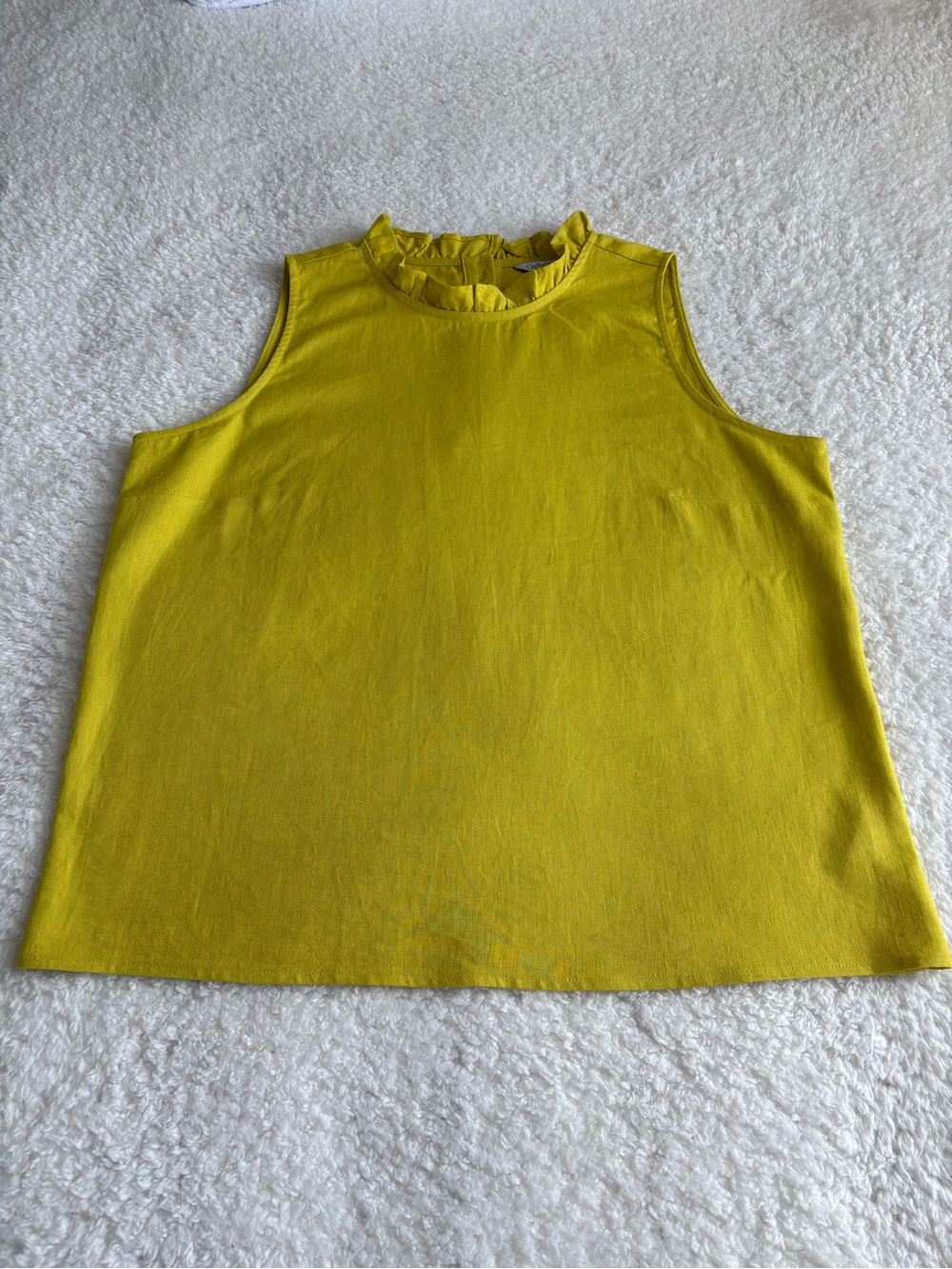 Ophelia Roe Chartreuse Linen Blend Ruffle Neck Tank Blouse - Size Medium